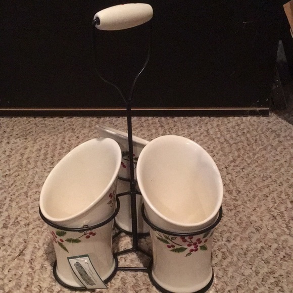 NWT Ceramic Buffet Silverware Caddy with Metal stand. - Picture 4 of 6